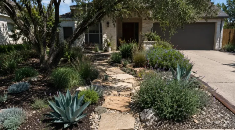 Water-Smart Native Landscape Design With Stone Pathways