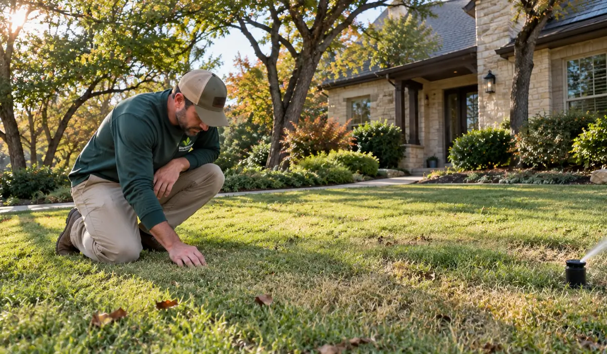 Prep Your Lawn for spring with fall turf inspection and sprinkler checks at an Austin home.